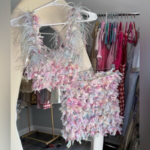 Ostrich rhinestone Feathered Two-Piece Set size 0